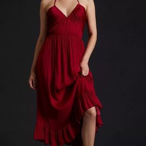 Anthropologie Ruched Halter Midi Dress